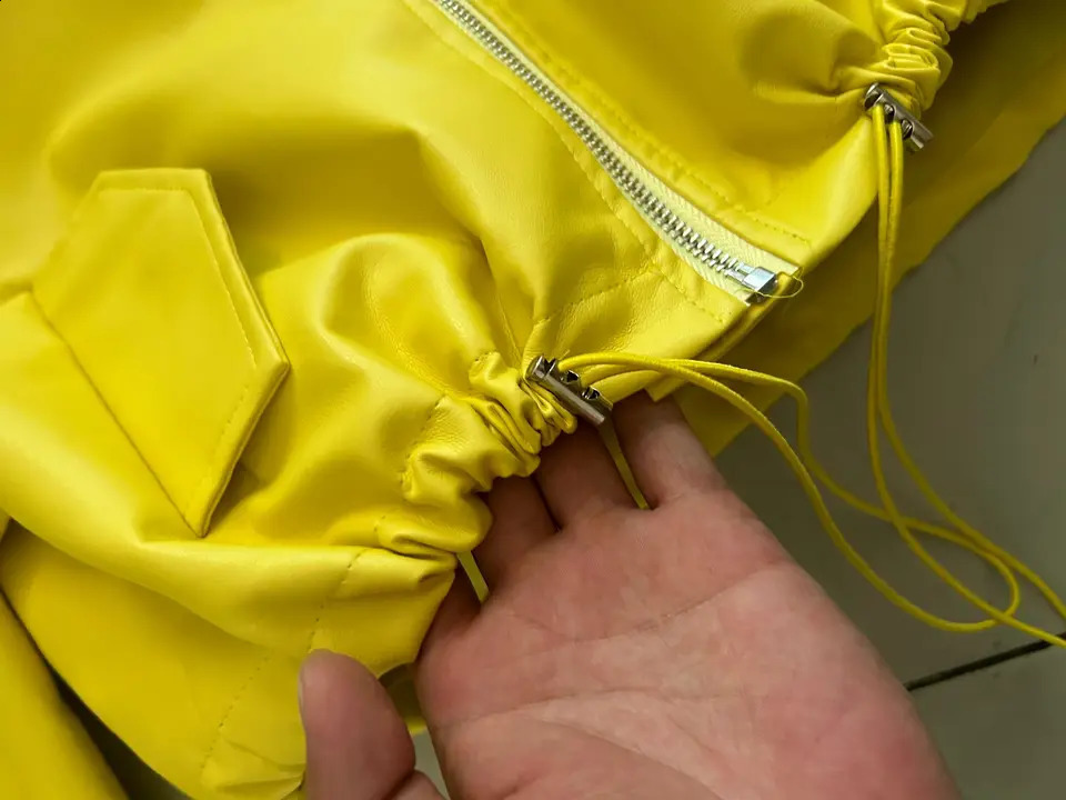 Korean Style Drawstring Loose PU Leather Cropped Jacket 2025 Autumn Winter Fashion Women Long Sleeved Motorcycle Short Coat 250811