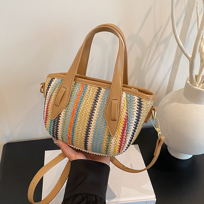 Striped Woven for Women 2025 New Beach Vacation Handheld Shoulder Large Capacity Straw Tote Bag ddmymoon