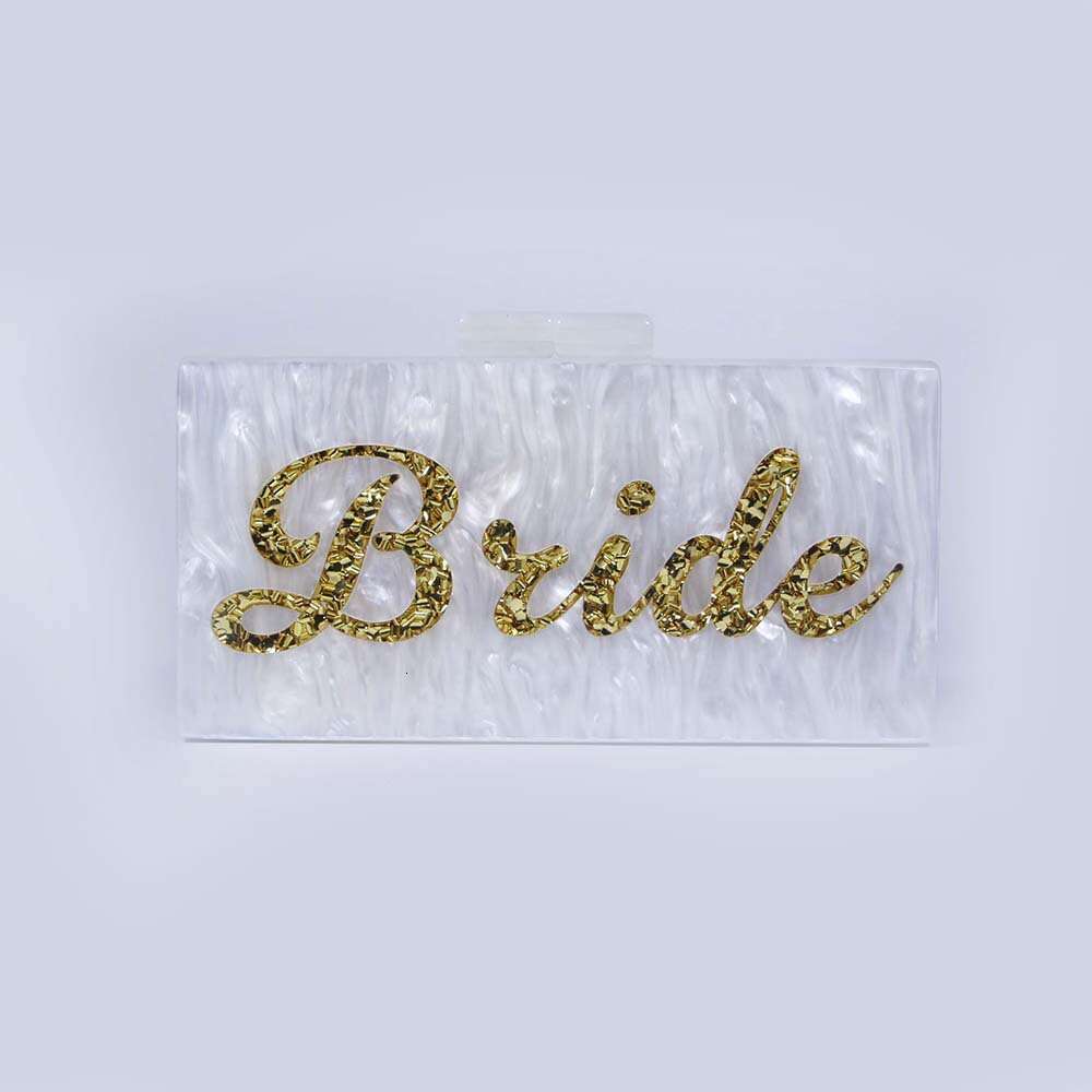 Women's New Fashionable White Pearl Letter Sequin Acrylic Clutch Crossbody Exquisite Evening Dress Bag