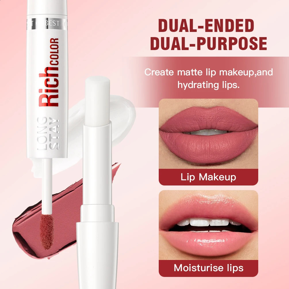 8 Colors Matte Liquid Lipstick Lipgloss Waterproof Double Head Lip Balm -Cracking Makeup Plumper Lip Cosmetics 250809