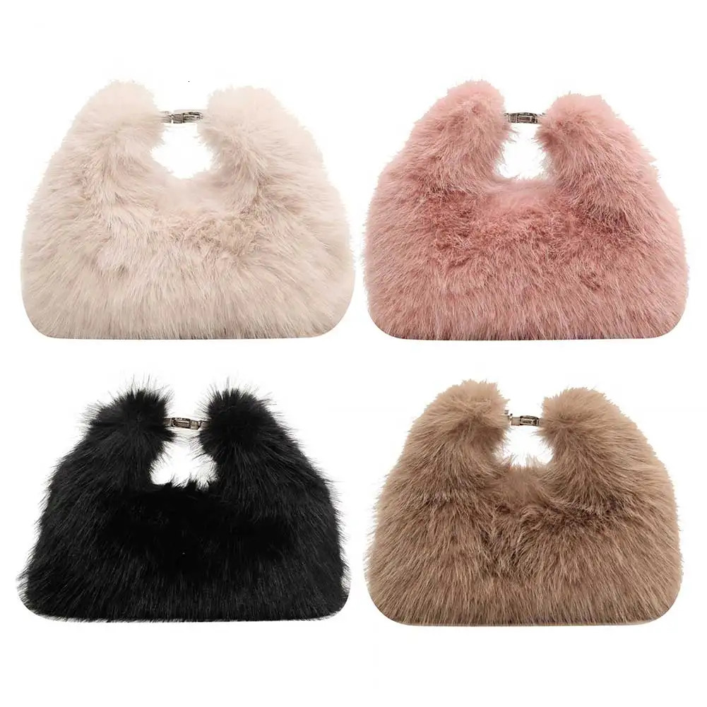 Soft Plush Clutch Purse Women Faux Fur Fluffy Crossbody Bag Adjustable Strap Solid Color Hobo for Travel Party 250811