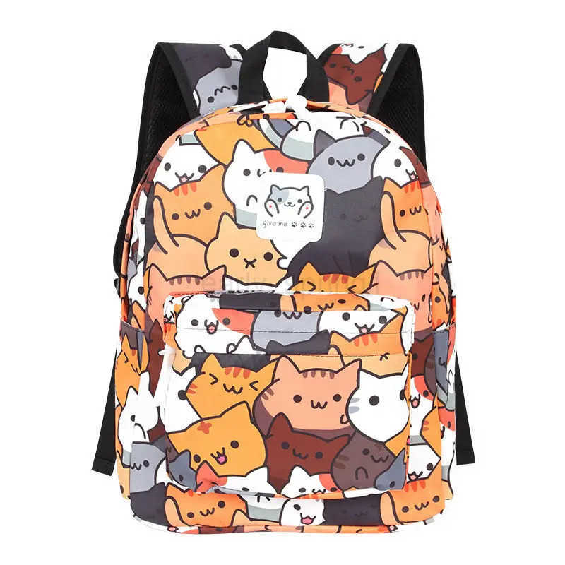 Cute Cat Boys Girls Book Bag School Backpack Travel Mochila Rucksack Student Anime Backpacks T250811