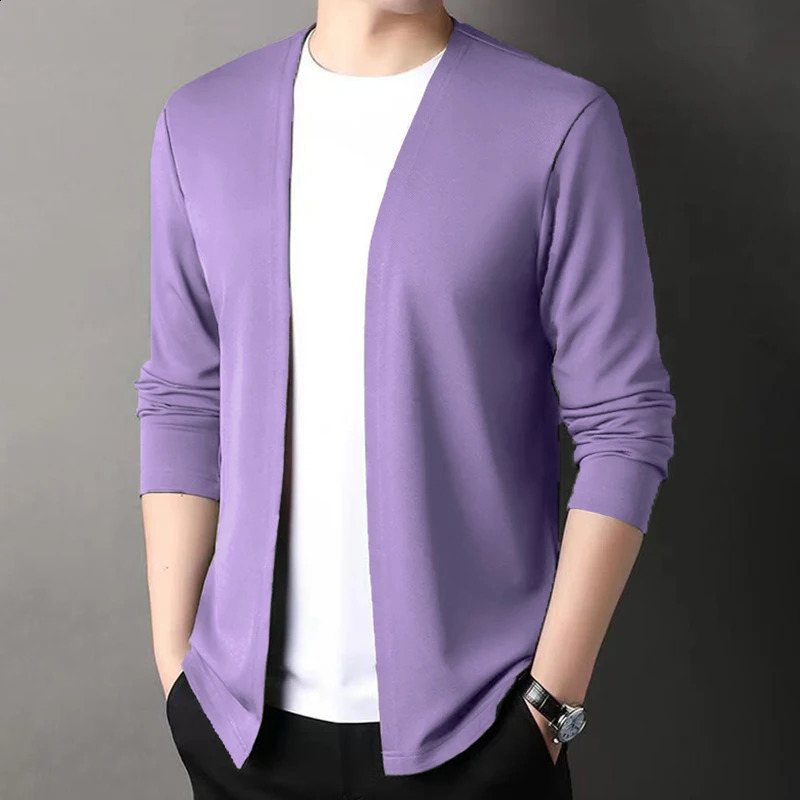Slim Cardigan Spring and Autum Thin Outwear Casual Long-Sleeved Trendyy Versatile Mens Fashion Solid Color Slim Autum Cardigan Mens Clothing 250805