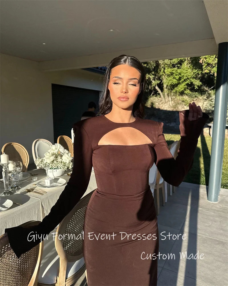 Giyu Simple Light Blue Black White Women Evening Dresses Formal Party Dress Long Sleeves ONeck Occasion Night Gowns Customized 250811