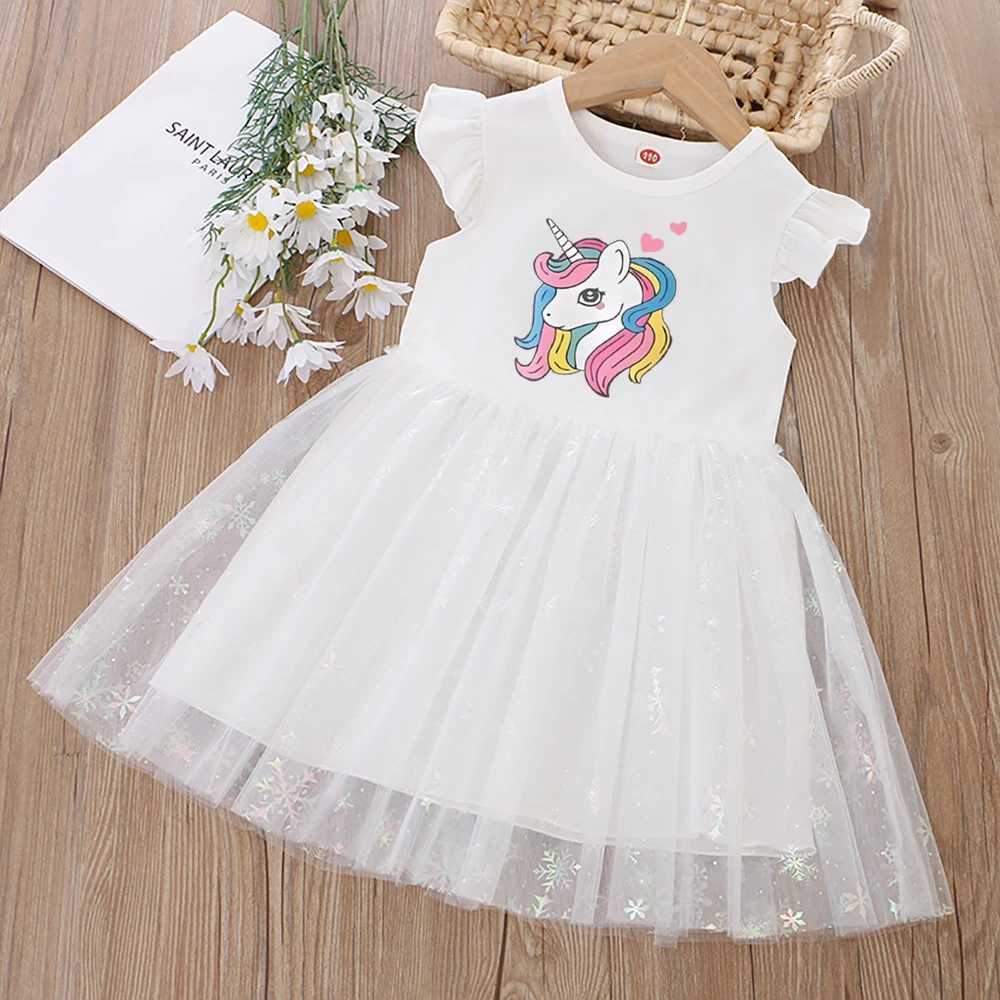 2025 New Summer Rainbow Girls Clothes Princess Dresses Flying Sleeve Kids Dress Unicorn Party Baby Dresses for Children Clothing W250811