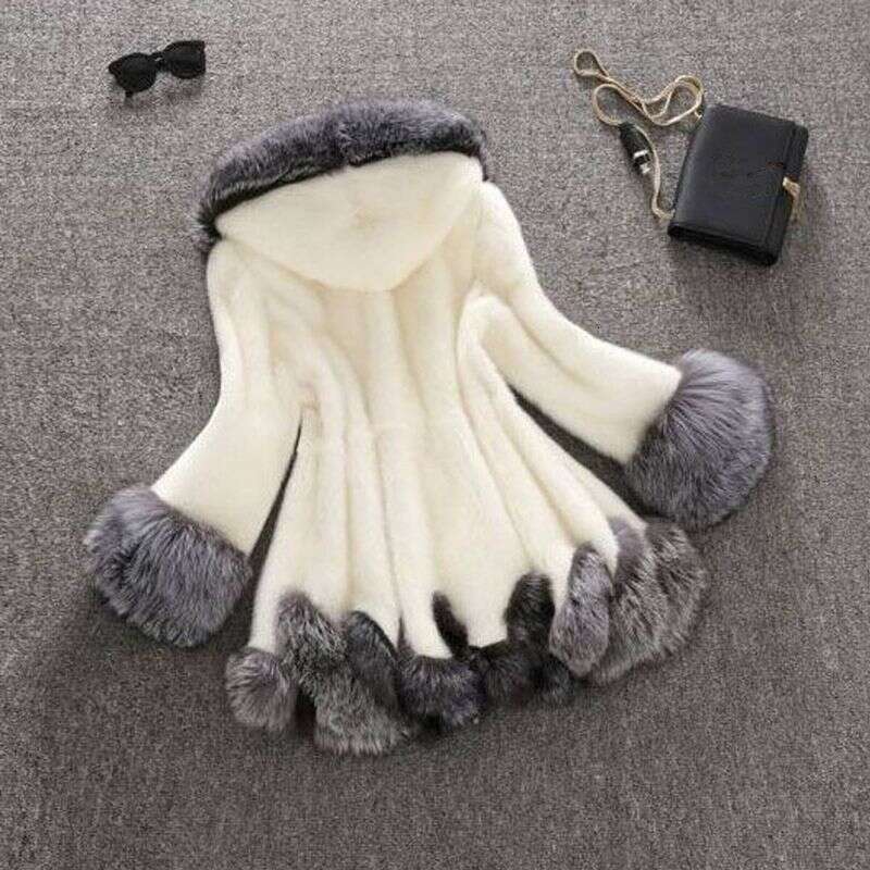 Women's Medium Length Hooded Fox Fur Mink Coat