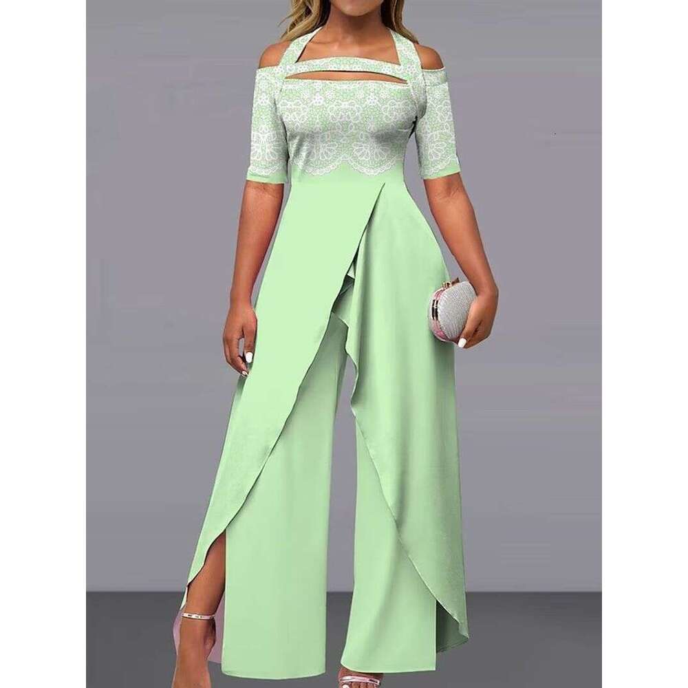 Women's Clothing Fashion Sexy Off-Shoulder Printed Casual Wide-Leg Jumpsuit