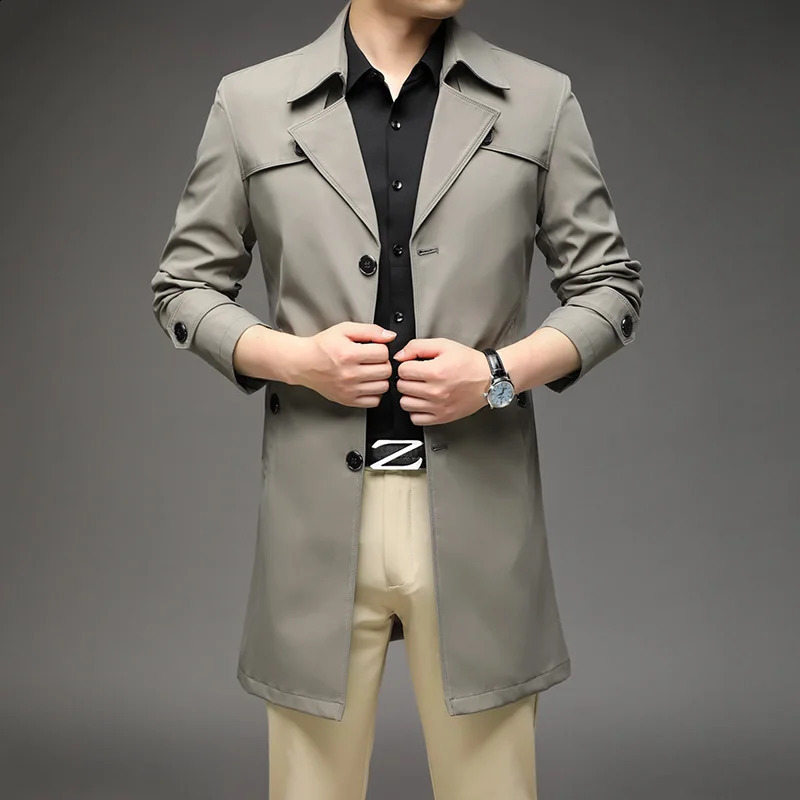 Spring Autumn Long Trench Men Fashion Business Casual Windbreaker Coat Mens Solid Single Breasted Trench Outerwear Plus Size 5Xl 250801