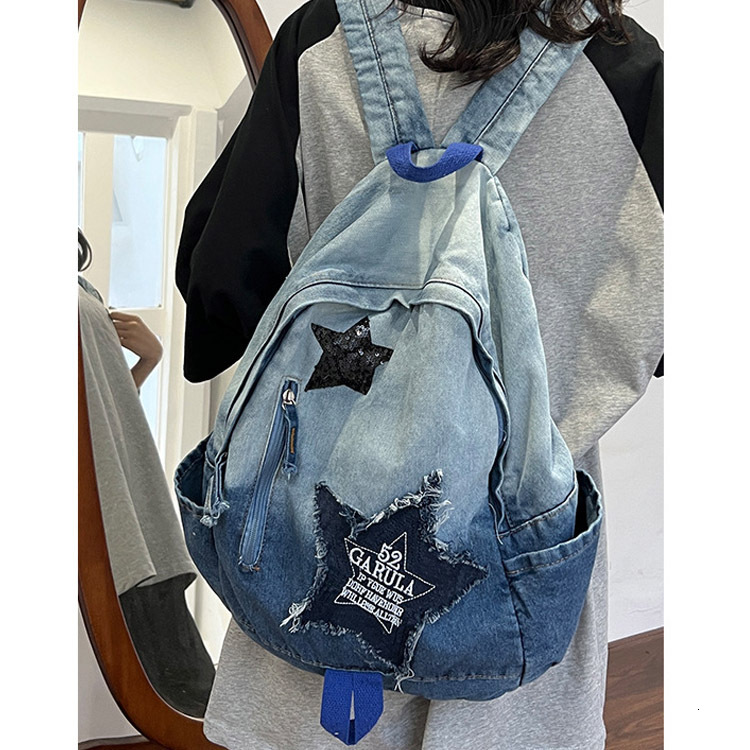 New style casual gradient denim backpack retro washed canvas backpack large capacity backpack designer bag designer backpack women's bag