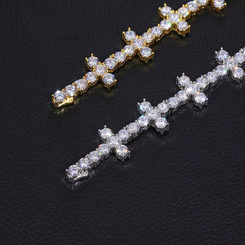 Hot selling high quality custom luxury jewelry; mini cross hip hop diamond Cuban tennis chain necklace for men and women