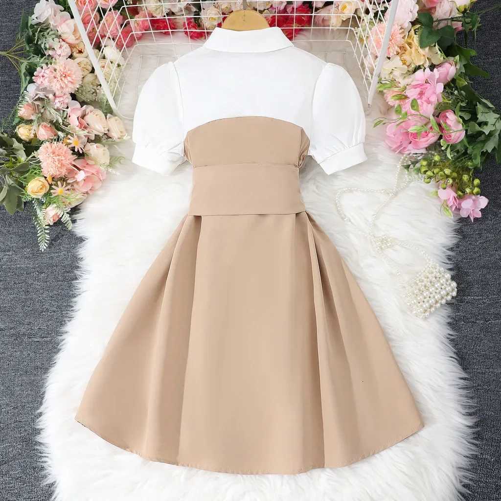 New Retro Khaki Kids Girl Dress Summer Elegant Vacation Casual Birthday Party Children Princess Dresses 4 5 6 7 8 9 10 11 12 Years W250811