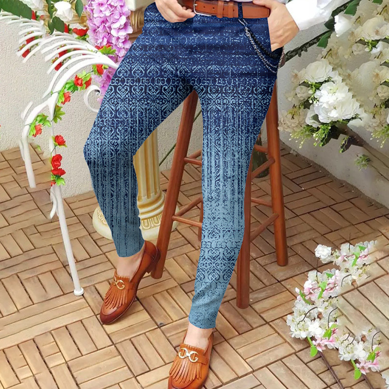 Men's long pants spring and autumn mid-waist straight-leg pants 3D printed slim-fit pants men's casual pants European size :S-3XL