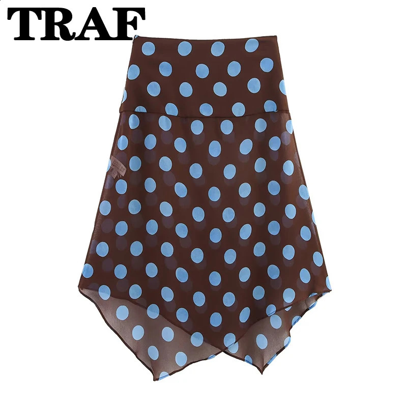 TRAF Polka Dot Printed Midi Skirts Two Piece Sets for Women 2025 Summer Chic Scarf Halter Top Suits Beach Woman 2 Piece Outfits 250804