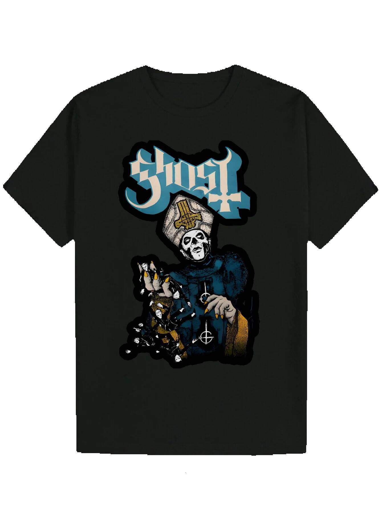 Men's Summer Pattern T-Shirt - Black Polyester, Round Neck, Regular Fit, Casual Wear Skull Print Top | Polyester Fiber Fabric