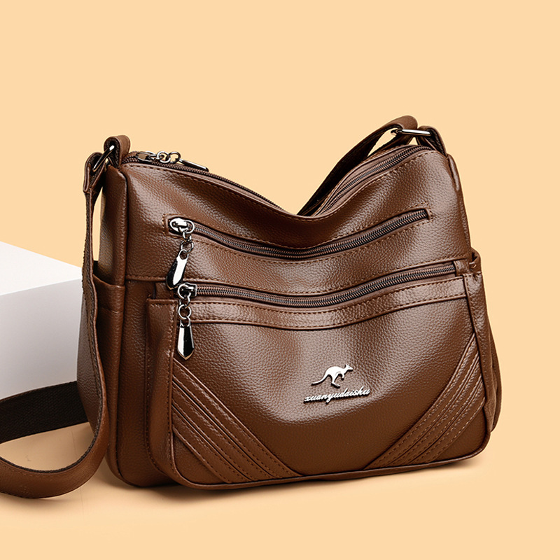 Soft Leather for Women 2025 New Multi-layer Large Capacity Middle-aged Mom Simple Versatile Shoulder Crossbody Bag ddmymoon