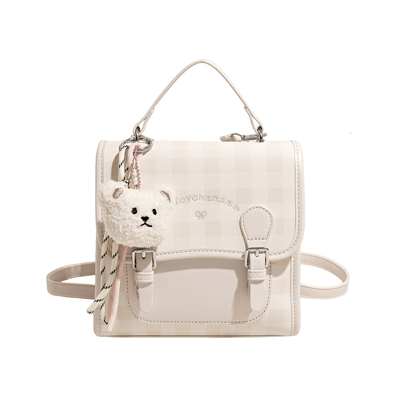 2025 High-end Fashion Cute Youthful Plaid Bag Large Capacity Commuter with Pendant Handheld Backpack for Women ddmymoon