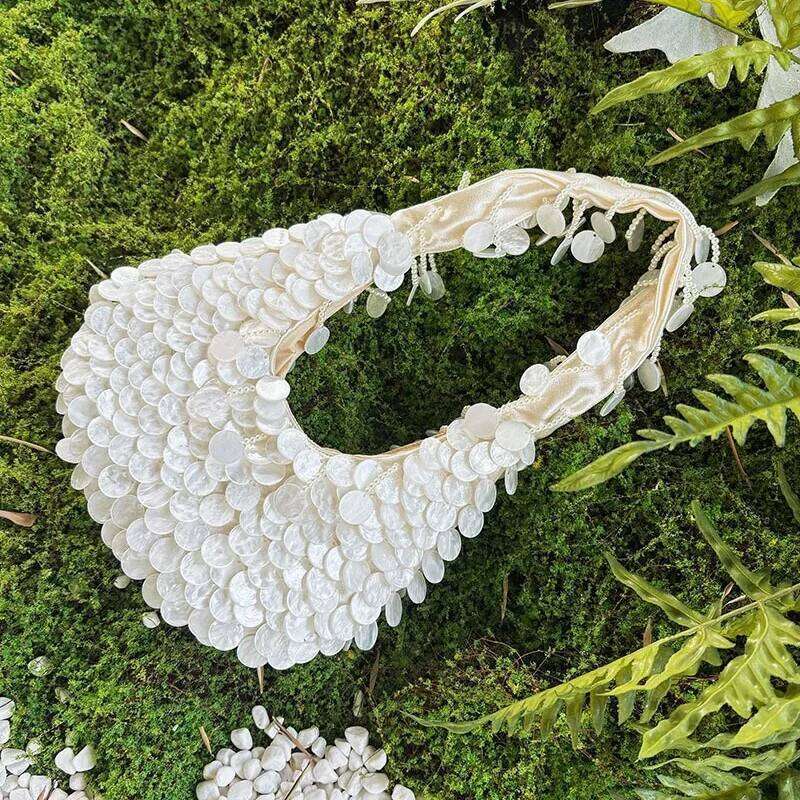 Fashion Shell Beaded Handmade Single Shoulder Rhinestone Pearl Diagonal Hand Armpit Women's Wedding Party Bag
