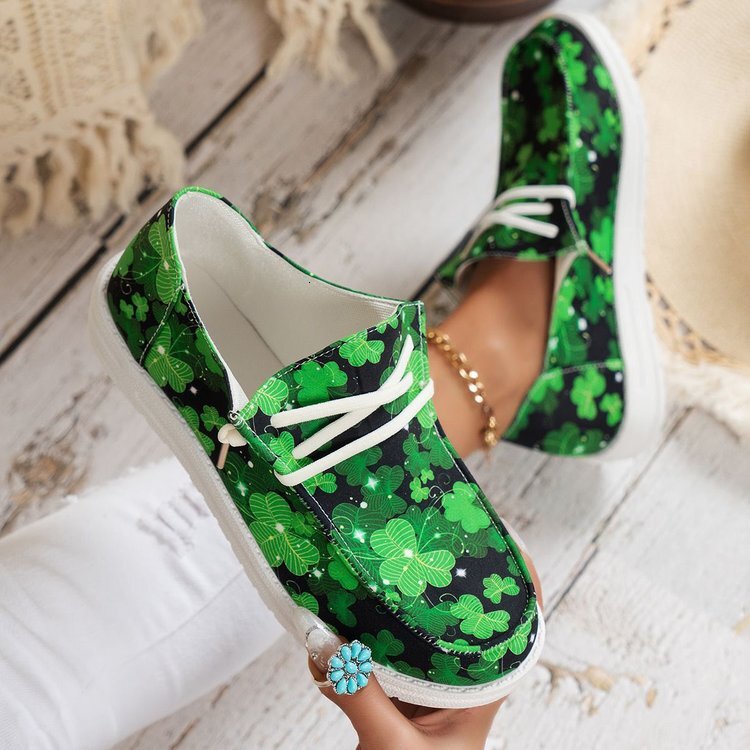 2025 New Designer Women's Large-sized All-season Canvas Men's Shoes Breathable Clover-printed Colorful Export Sports Flat Casual Shoes For E