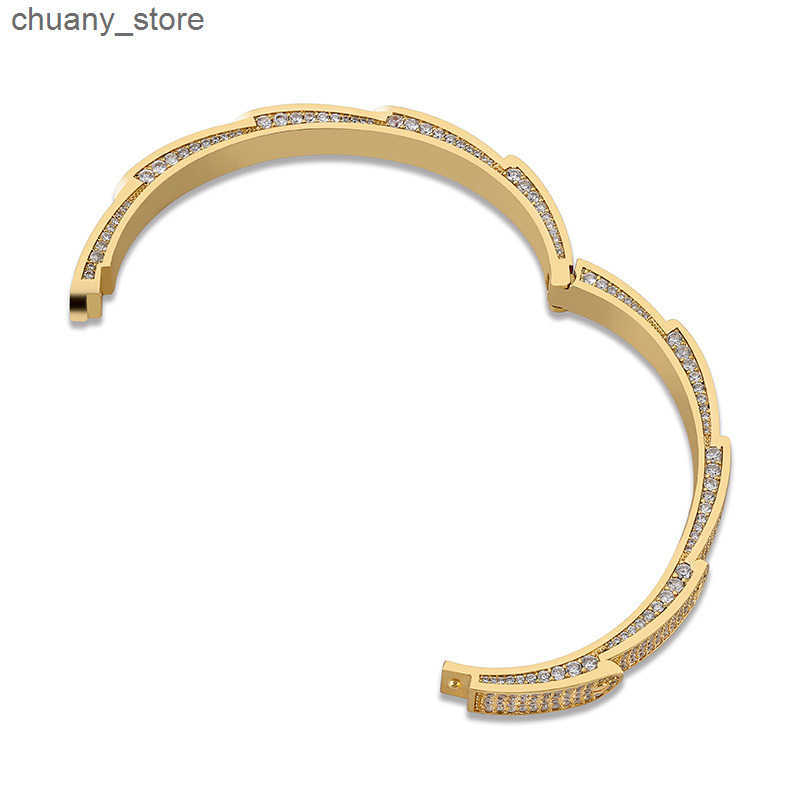 18K Gold and White Gold Plated CZ Cublic Zirconia Mens Hip Hop Iced Out Bangle s Gold and Diamond Hot Wheels Bangle Gifts for Guys L250811