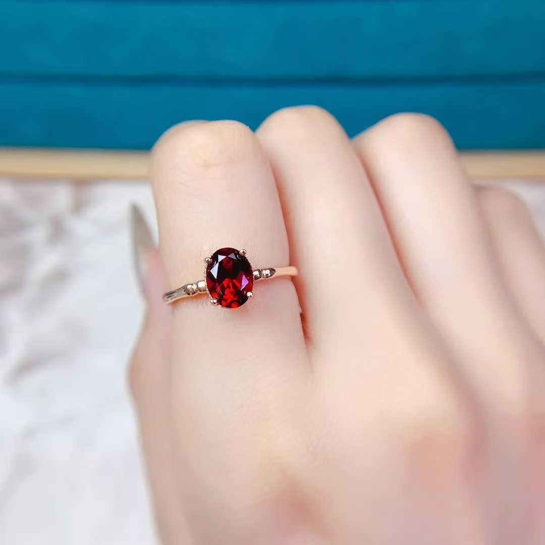 Wine Red Garnet Silver Ring 6mm*8mm 1ct Natural Garnet Ring for daily wear Vintage 925 Silver Gemstone Jewelry