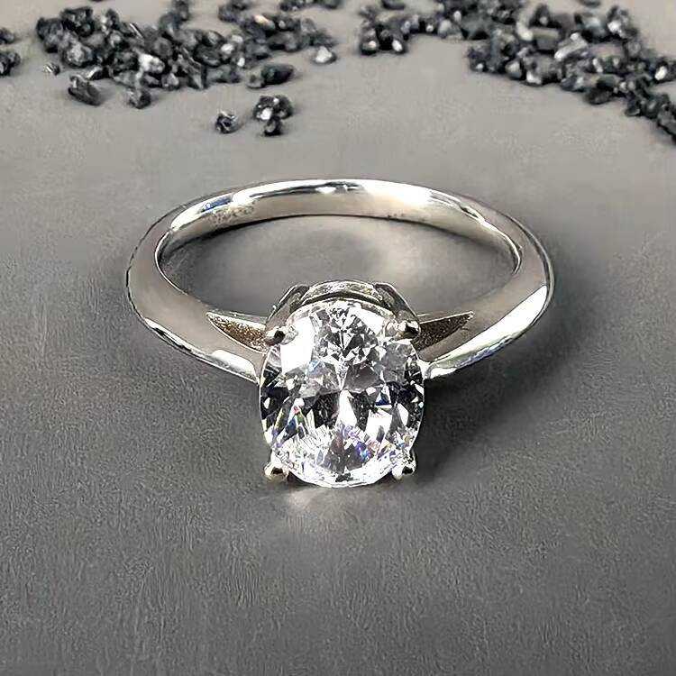 Wholesale Fine Jewelry for Women Fashionable Bling Oval Moissanite Rhodium Plated 925 Sterling Silver Ring for Girls