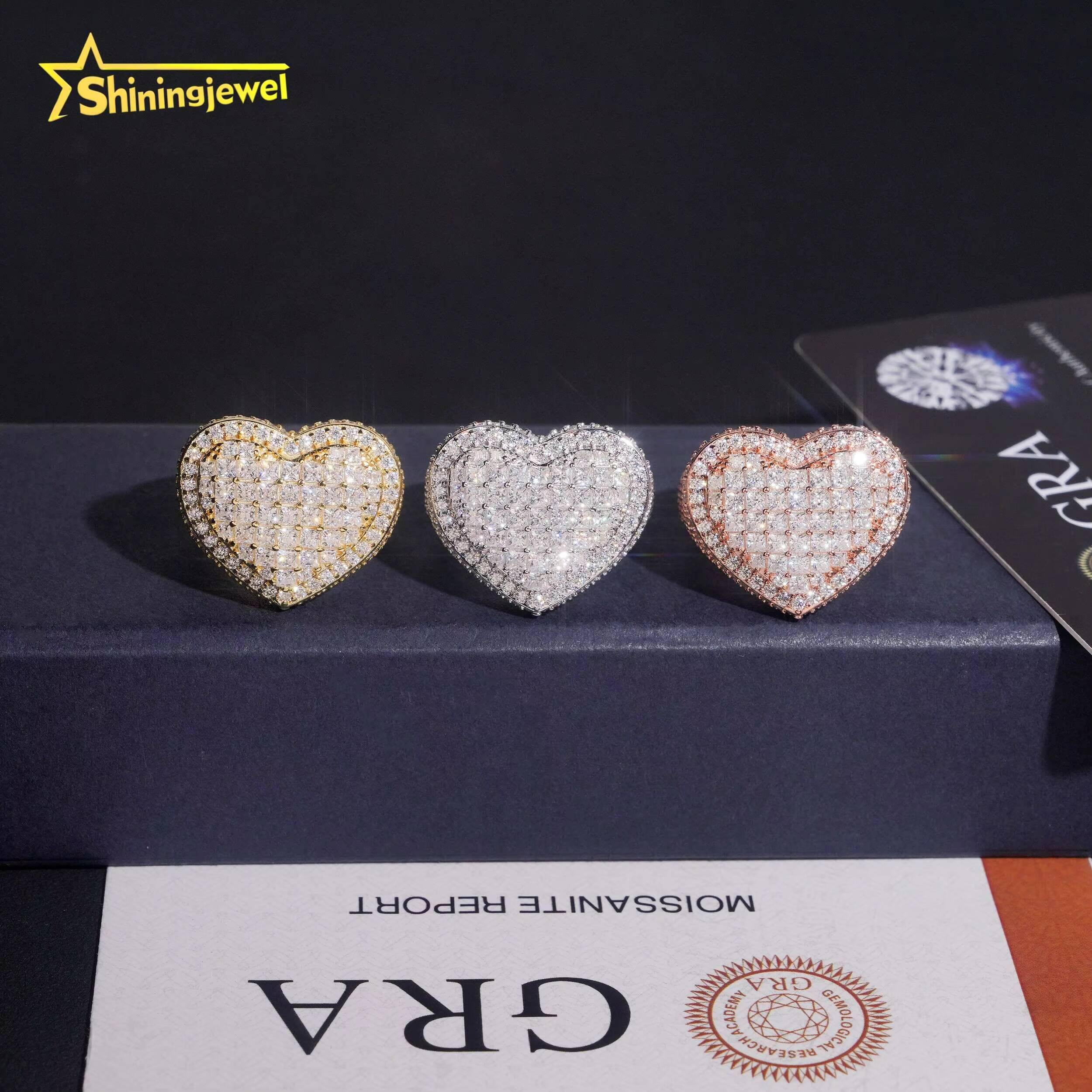 Iced Out Luxury Jewelry Sets Hip Hop 925 Sterling Silver Heart Shape D VVS Moissanite Ring with Pendant GRA Certificated