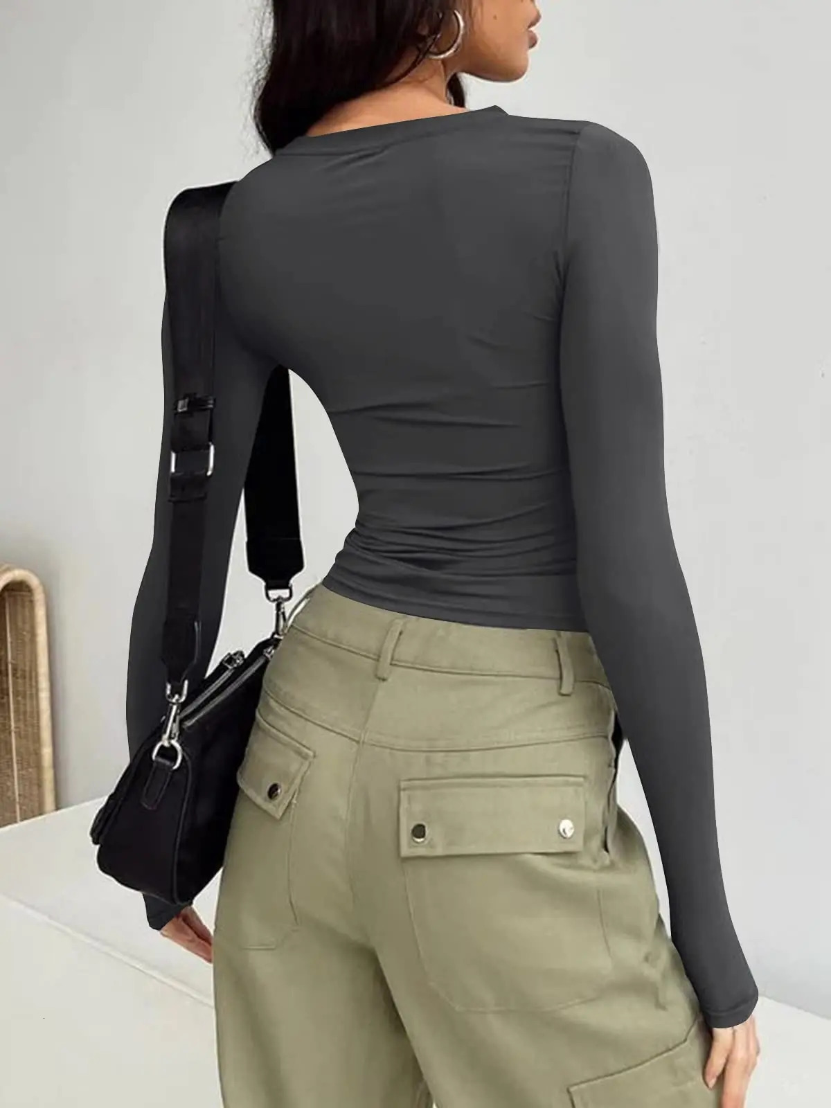 Spring Autumn Women Y2K Pink TShirt Causal Long Sleeve Crop Tops O Neck Pullovers Base Tees Bodycon Slim Fit T Shirt 250811