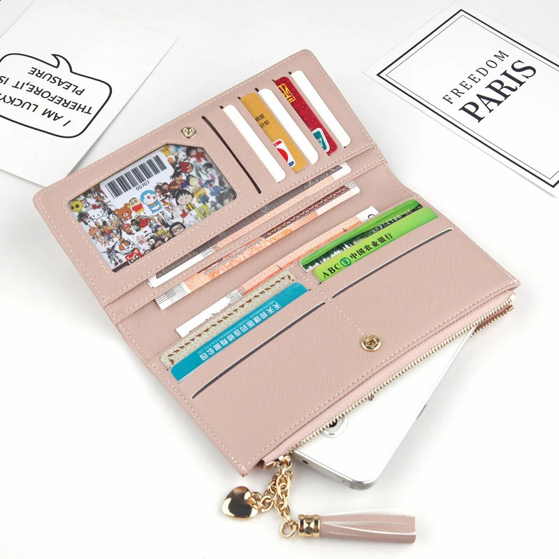 Women Long Wallet Tassel Zipper Phone Case Crossed Grain PU Leather Coin Purse Card Holder Cute Clutch Pink Money Bag For 250809
