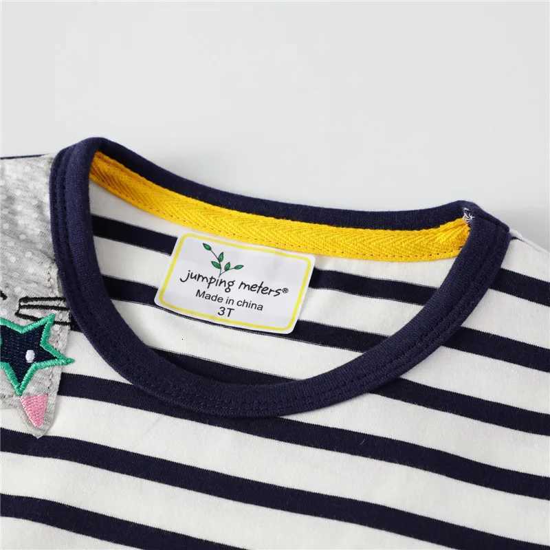 Jumping Meters Summer Princess Short Sleeve Applique Girls Cotton Dresses for Baby Stripe Costume Hot Selling Kids Dress W250811