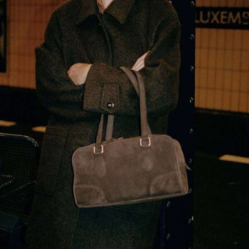 Vintage Handbag For Women Designer Shoulder Bags And Purse 2023 New In PU Faux Suede Frosted Boston Style Bag Small