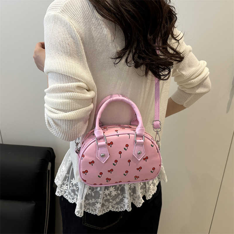 Korean Style Sweet Cherry Print Handbag Shoulder Bag for Women Large Capacity Summer 2025 Aesthetic Commuter Shoulder Crossbody Bag