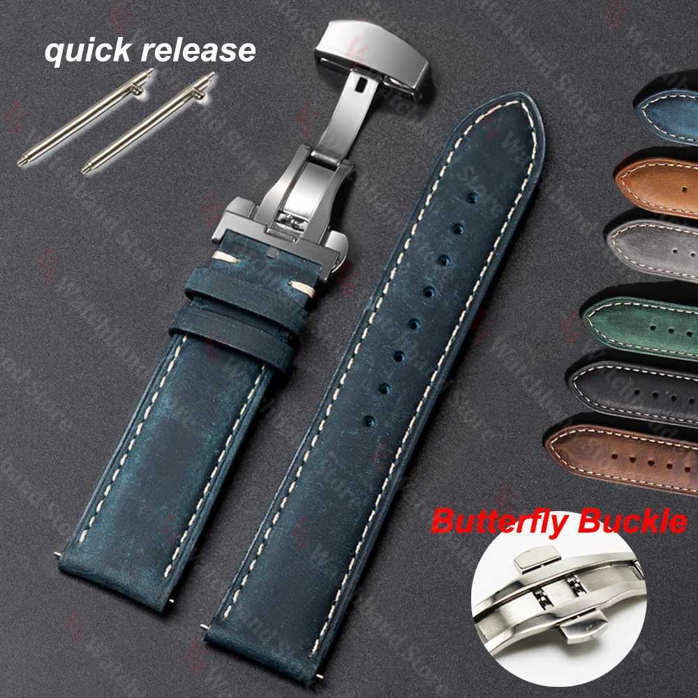 Genuine Calfskin Watchband for Omega Business Watch Band for Seiko 20/22/24mm Butterfly Buckle Stitching Brown Strap 14/16/18mm W250811