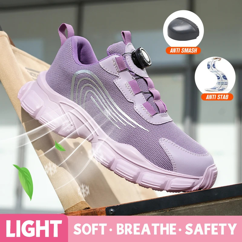 Rotating Button Women Safety Shoes For Work Safety Boots Breathable Steel Toe Puncture Proof Sport Work Sneakers Construction 250805