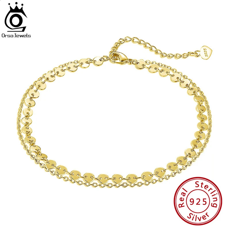 ORSA JEWELS 925 Sterling Silver Coin Cable Layered Chain Anklets for Women Fashion Summer Foot Chain Bracelet Jewelry SA15 250807
