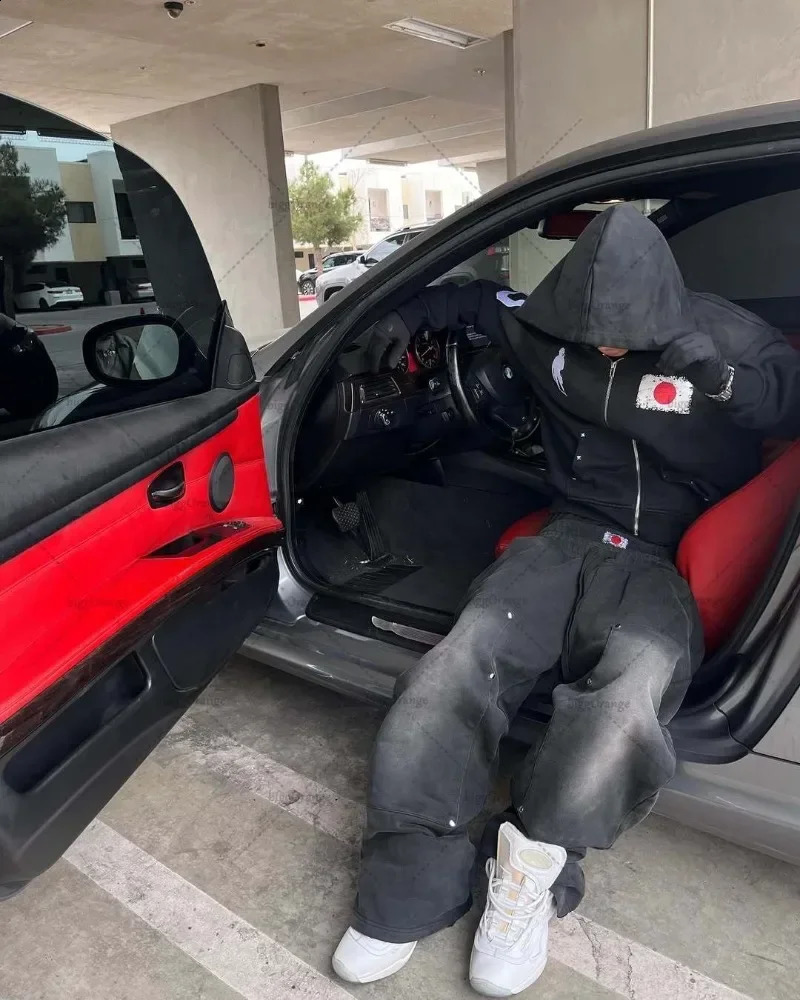 European and American letter trendy hooded cardigan autumn and winter fashion trend street sweater hoodie set 250811