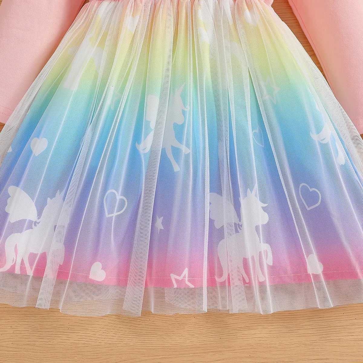 2025 New Princess Dress Unicorn Girls Dress Autumn Kids Clothes Birthday Party Dress Long-sleeved for Children Rainbow 2-8T W250811
