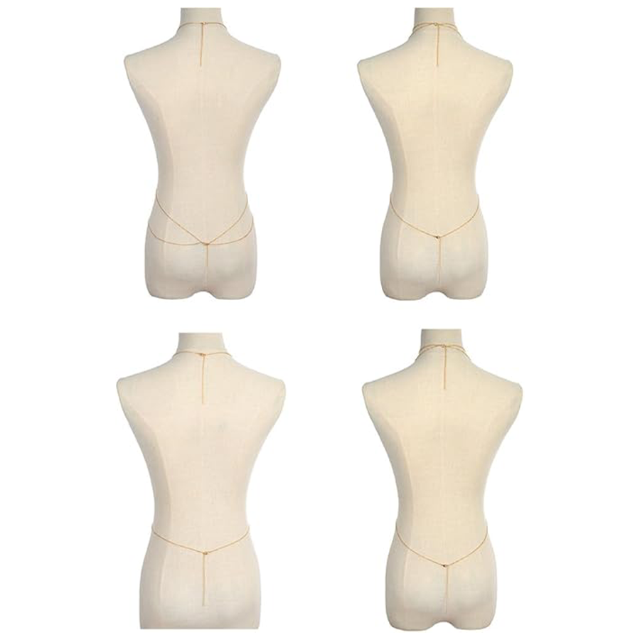 6Pcs Sexy Body Chain Belly Waist Chain Necklace Summer Beach Bikini Bra Body Jewelry for Women Gold Tone