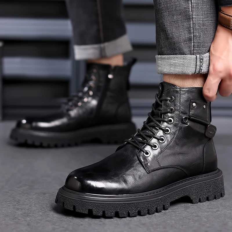 Luxury Brand Men Genuine Leather Stylish Ankle Boots Winter Classic Lace-up Anti-Slip Thick Bottom Boots Men Casual Leather Shoes W250811