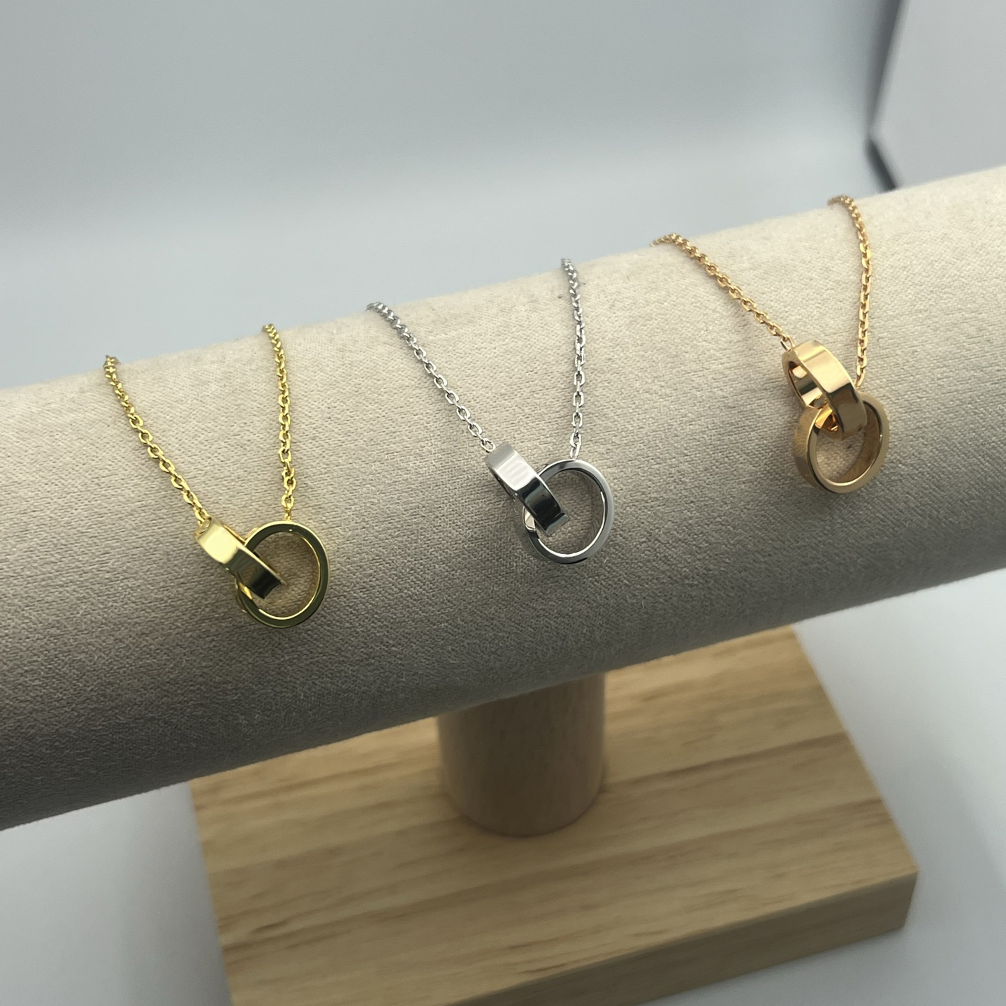 Luxury Necklace designer Jewelry party Stainless steel Silver double rings diamond pendant Rose Gold necklaces for women fancy dress long chain jewely gifts