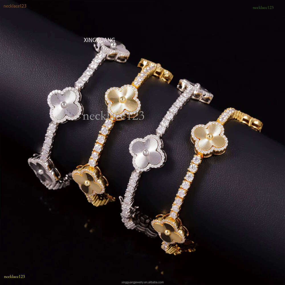 GRA Certificate Hip Hop Style Sterling Sier 3mm VVS1Moissanite Dia Clover Bracelet Tennis Chain for Men Jewelry