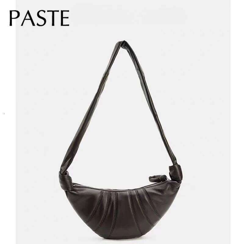New Fashion Designer Croissant Flap Coffee Black Real Sheepskin Leather Women Crossbody High-end Female Shoulder Bag