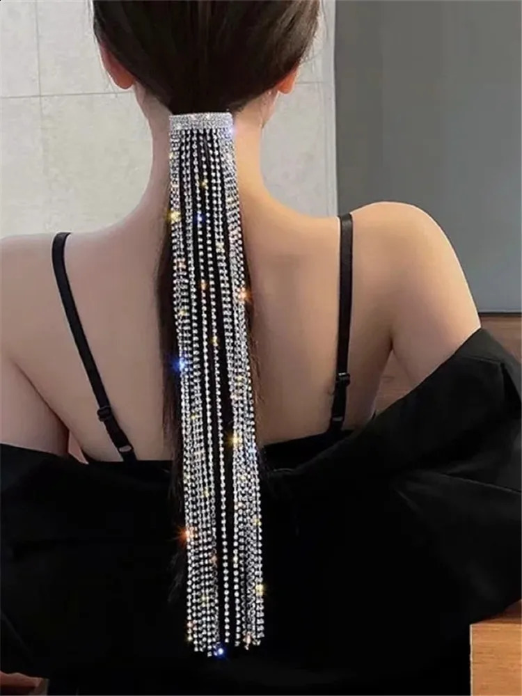 XIALUOKE Vintage Shine Full Hairpins For Women Bijoux Long Tassel Crystal Hair Barrettes Wedding Banquet Jewelry 250804