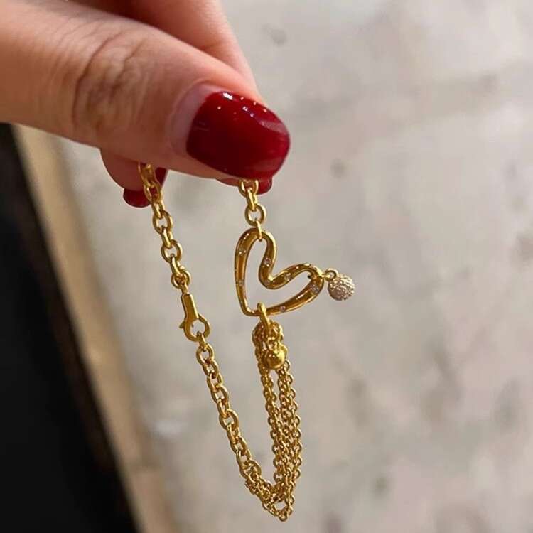 Jewelry Small Gold Bead Hollow Hand Jewelry Niche Designer Vintage Second-Hand Irregular Heart Bracelet