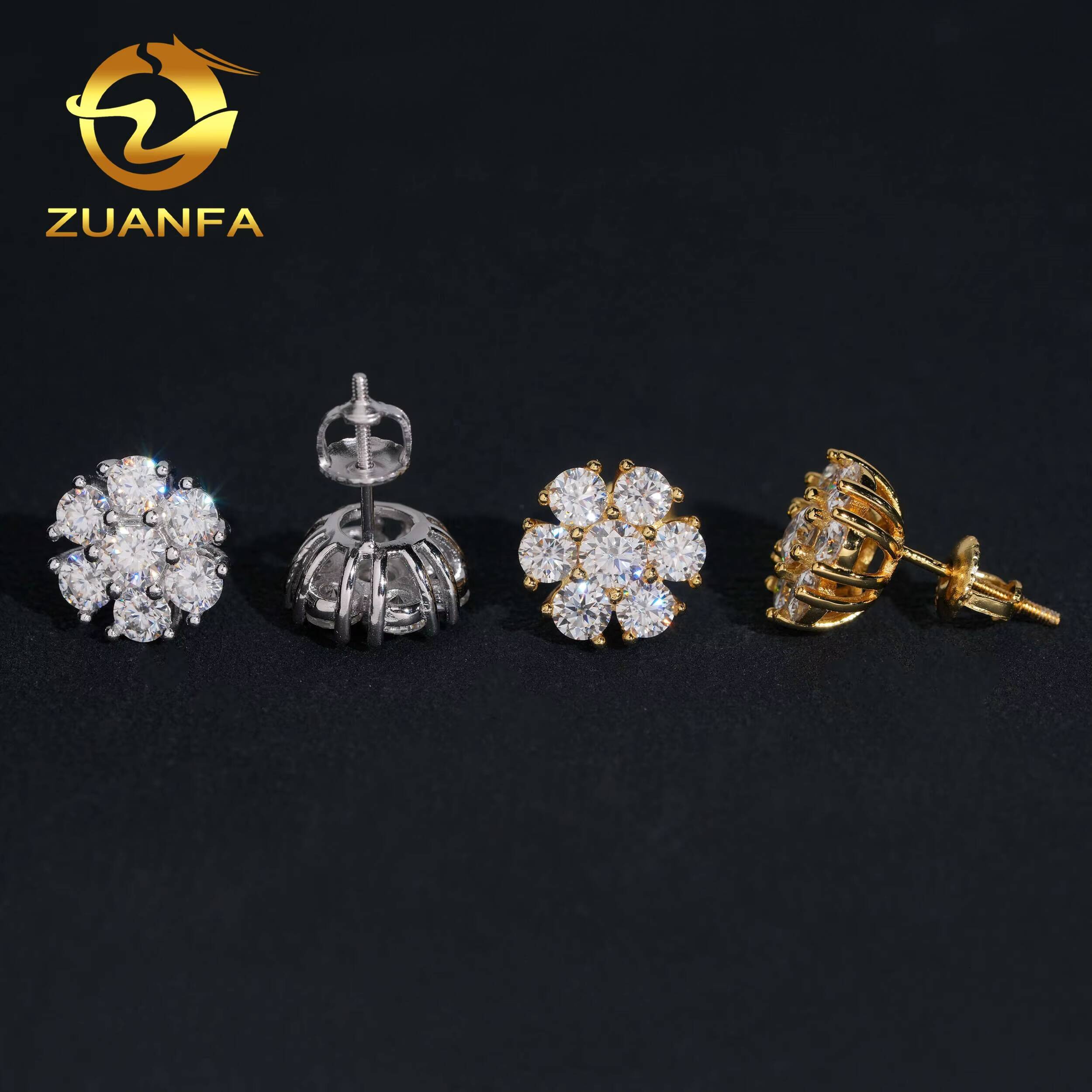 Pass Diamond Tester 925 Sterling Silver High Quality Ready to Ship Snowflake Men VVS Moissanite Earrings