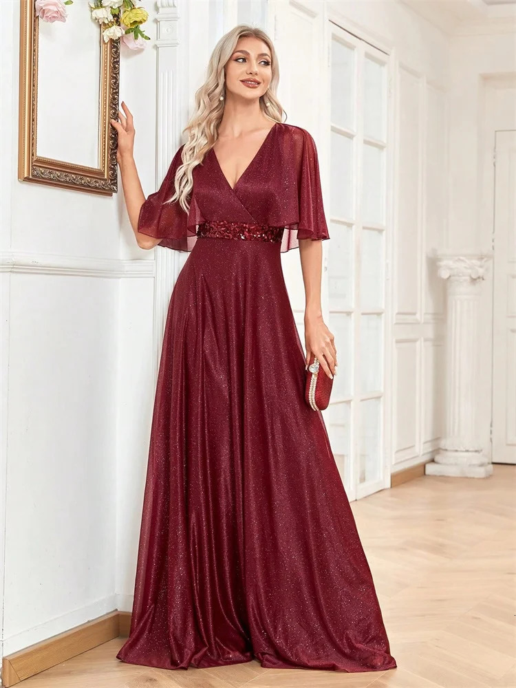Elegant Shining Formal Evening Dresses Long y Women Wedding Party Dress Short sleeve Cocktail Prom Graduation Gowns 250811