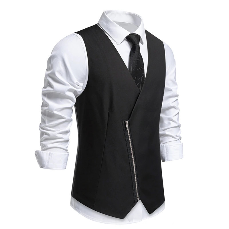 Spring Mens Suit Tank Top with Diagonal Zipper n for Business and Leisure Back Splicing Satin Retractable Waist Vest 250809