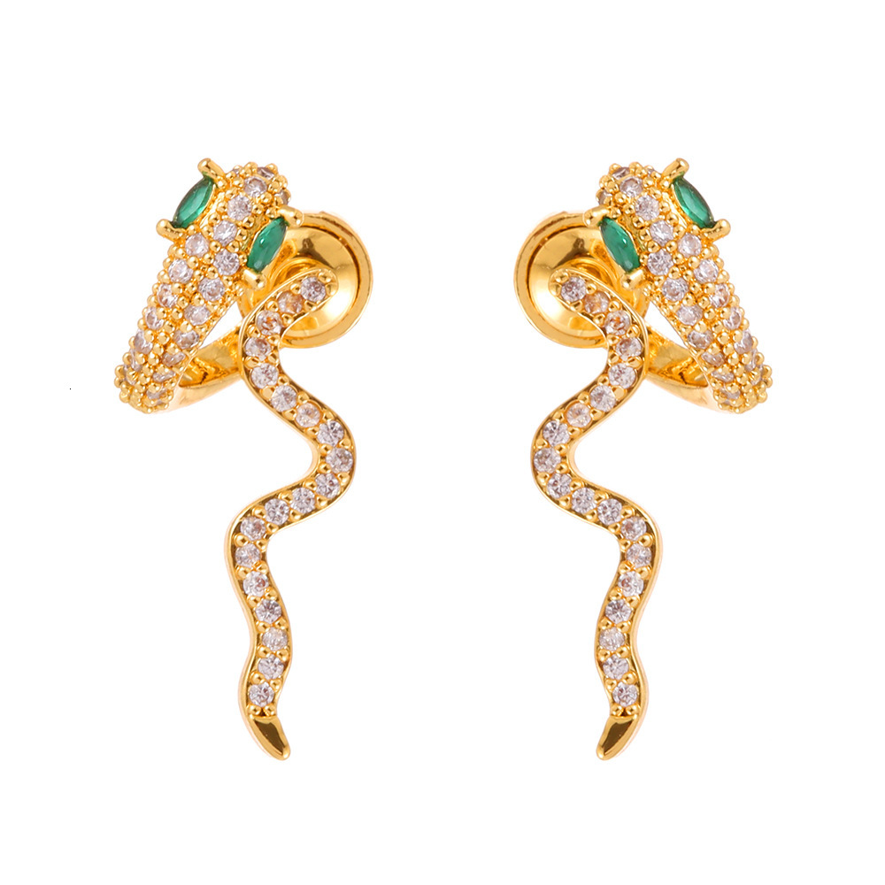 Free Shipping Designer Fashion Accessories Simple Style Women's All Zirconia High-end Snake Earrings Unique Personality Luxury Jewelry