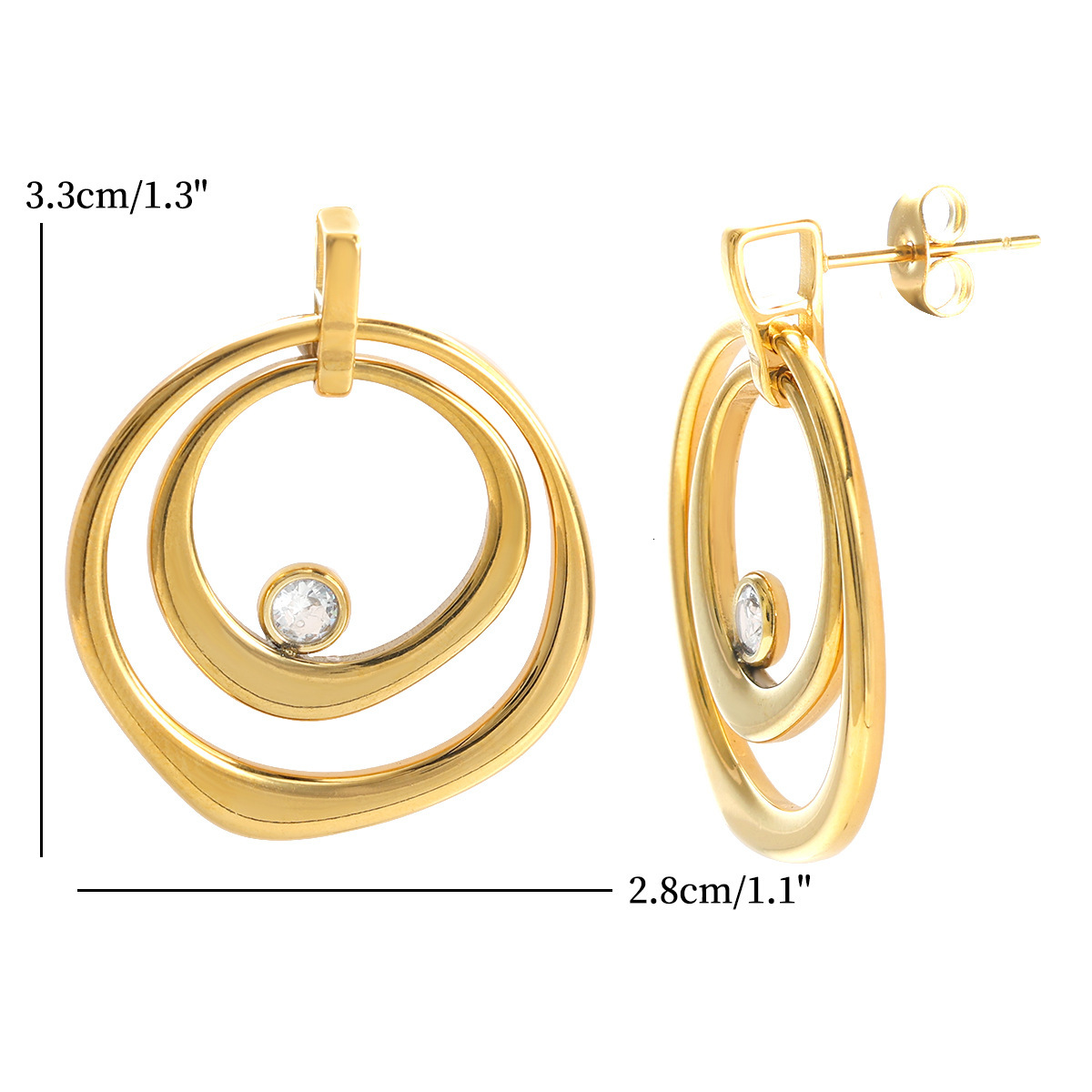 Free Shipping Designer Luxury Jewelry Electroplated 18K Gold Double Round Earrings With Diamond Inlay Geometric Pendant Necklace For Women's Fash