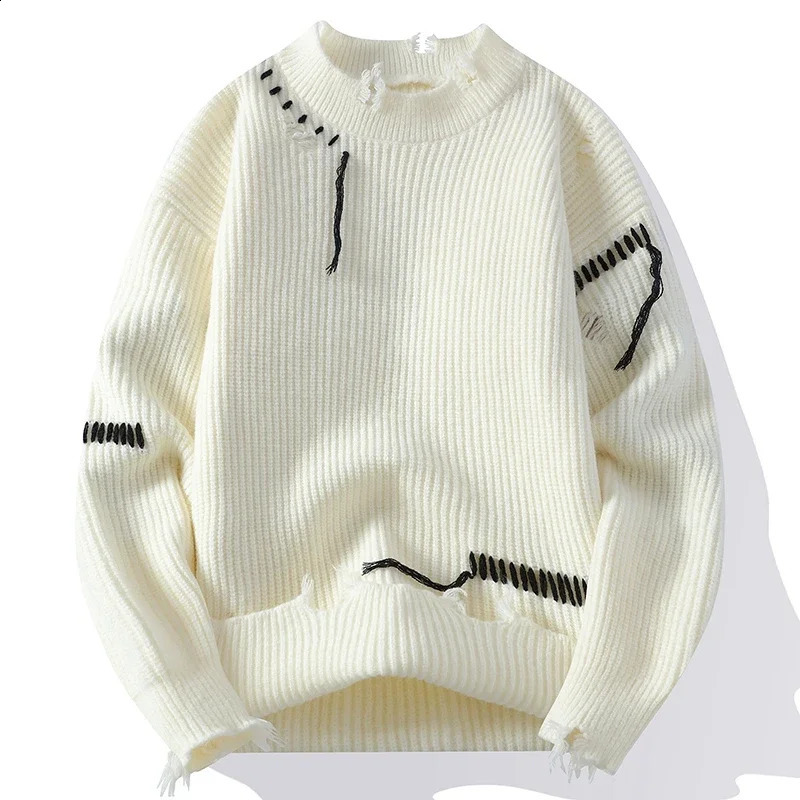 LIBIELIY Mens Hole Knitting Pullovers Autumn Winter Loose Casual Streetwear Knitted Sweater O-Neck Hip Hop Fashion Male Kn 250805