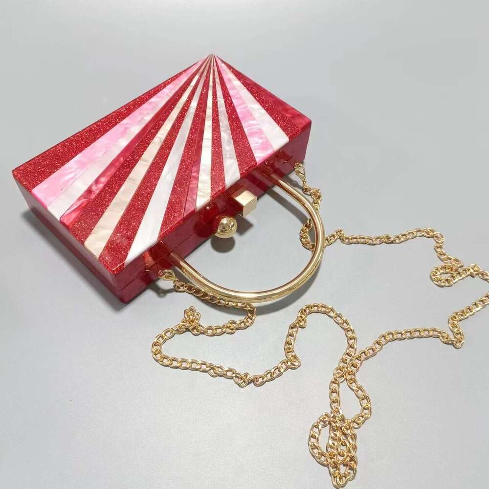 Women's New Striped Acrylic Handbag Fashionable Wedding Evening Chain Crossbody Bag
